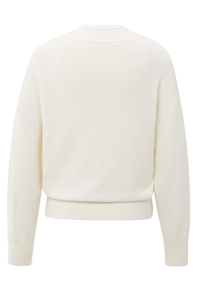 YAYA - Trui Deep V - Neck Sweater & Top Pale Olive Offwhite Knit Melange - Luxedy