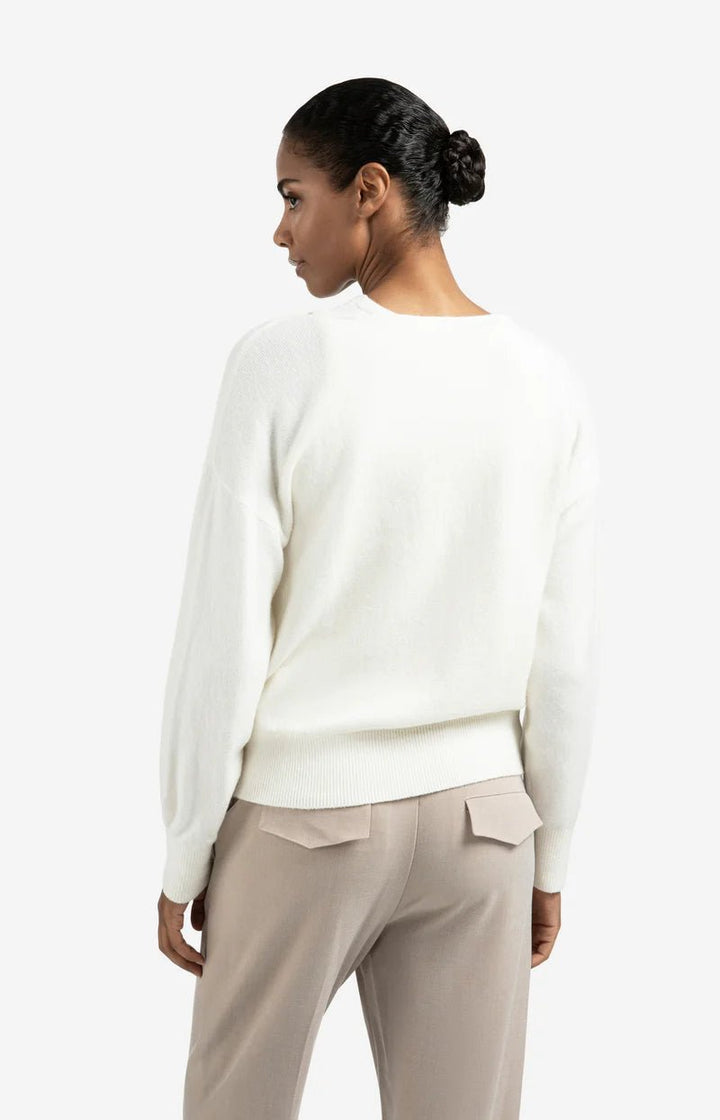 YAYA - Trui Deep V - Neck Sweater & Top Pale Olive Offwhite Knit Melange - Luxedy