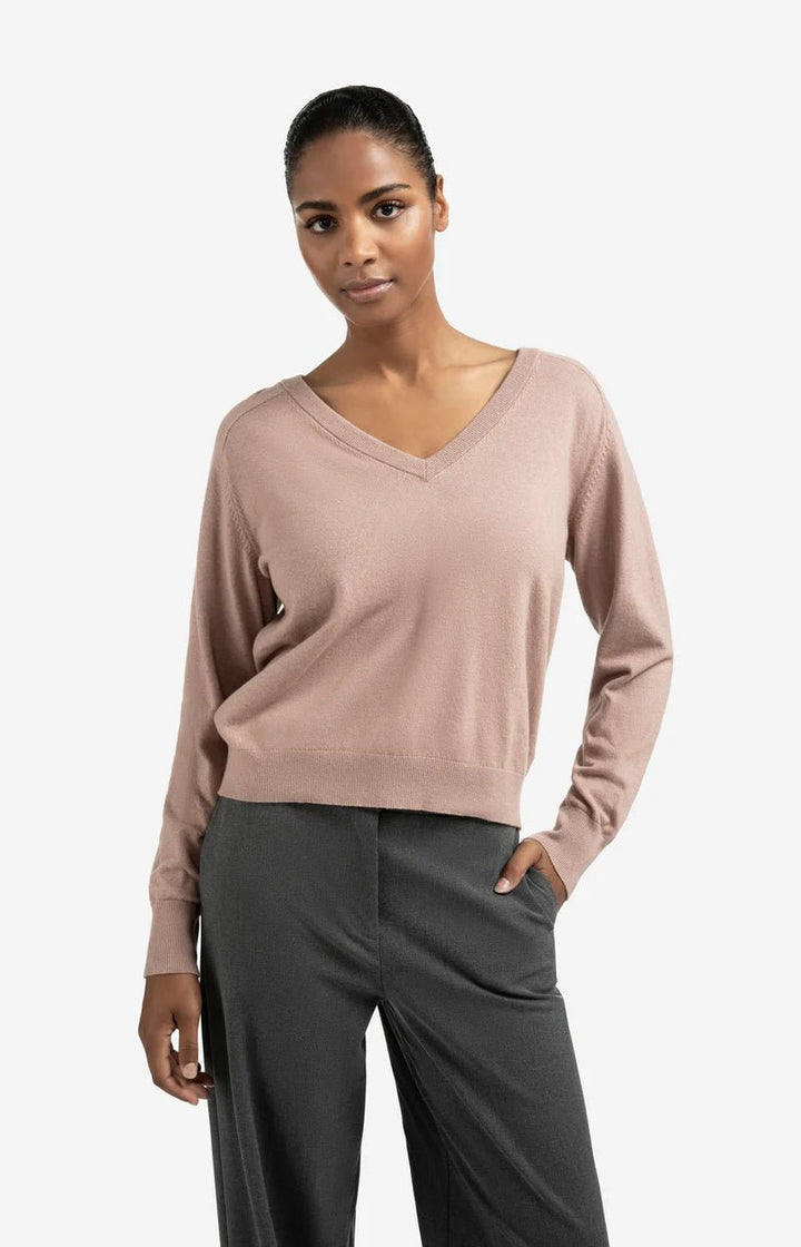 YAYA - Trui Double V - Neck Buttons Blush Pink - Luxedy
