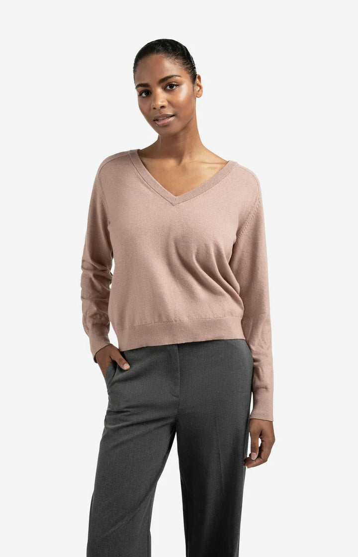 YAYA - Trui Double V - Neck Buttons Blush Pink - Luxedy