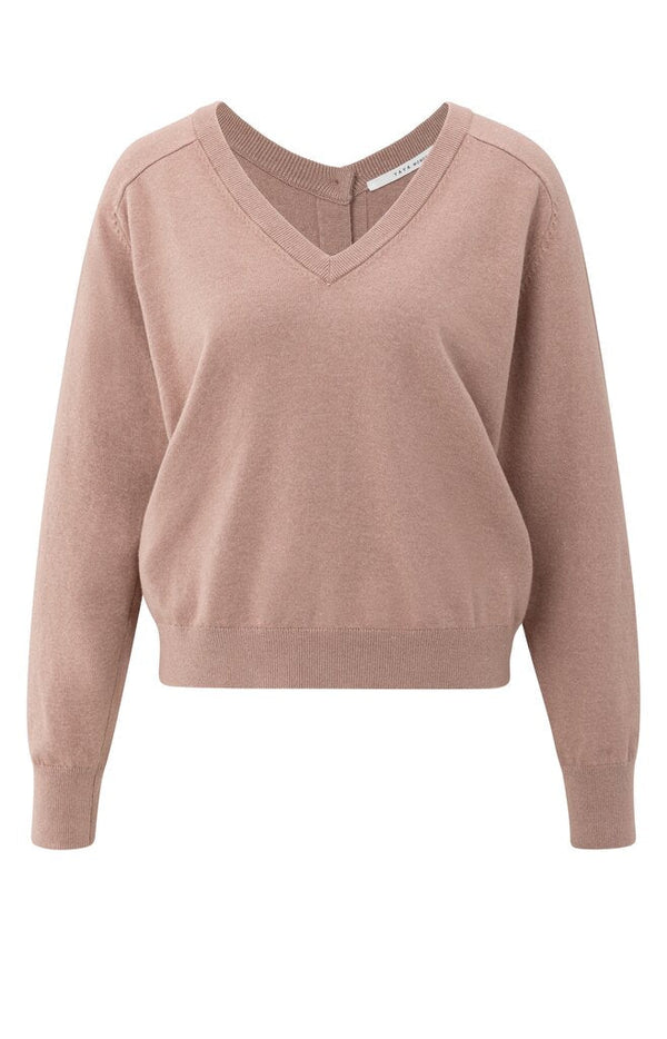 YAYA - Trui Double V - Neck Buttons Blush Pink - Luxedy