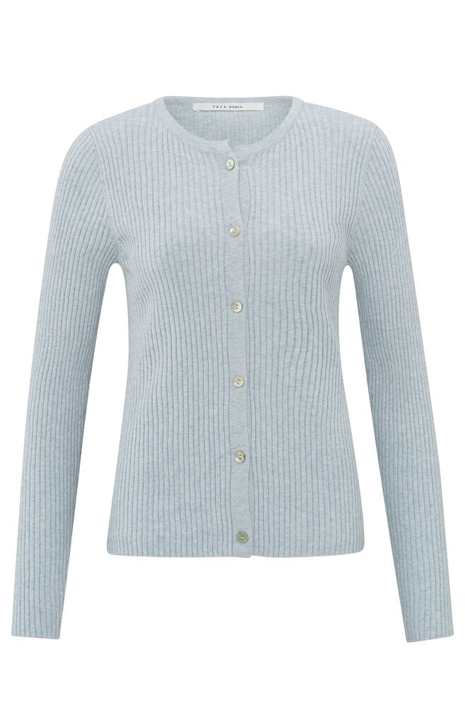 YAYA - Trui Faux Cardigan Rib Gray Dawn Blue Melange - Luxedy