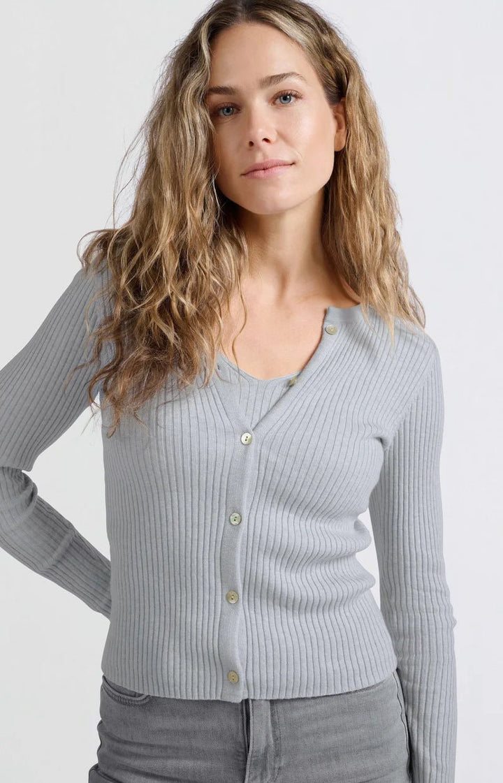 YAYA - Trui Faux Cardigan Rib Gray Dawn Blue Melange - Luxedy