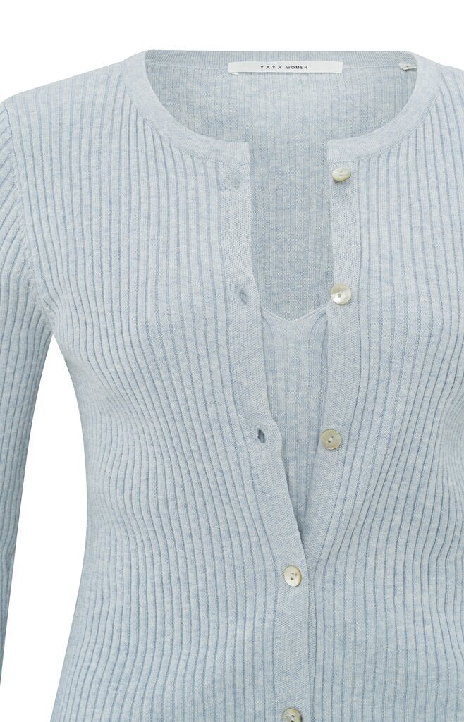 YAYA - Trui Faux Cardigan Rib Gray Dawn Blue Melange - Luxedy