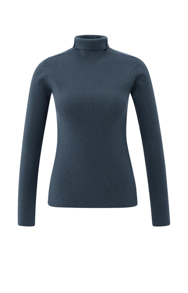 YAYA - Trui Fitted Ribbed Collegiate Blue - Luxedy