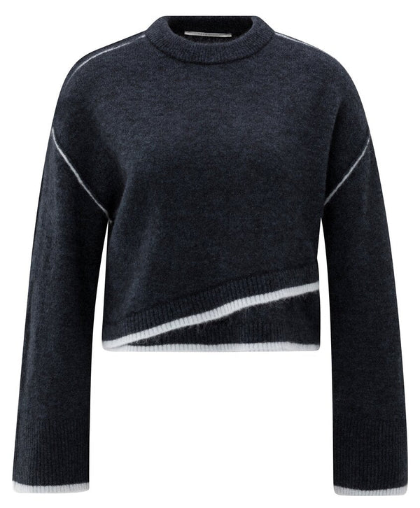 YAYA - Trui Knitted Lines Collegiate Blue Melange - Luxedy