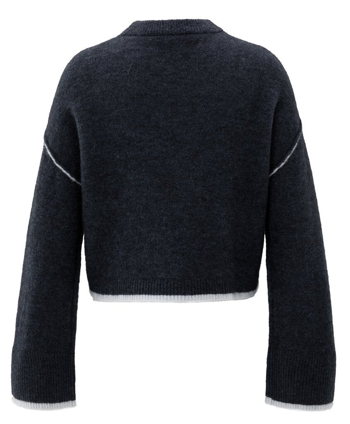 YAYA - Trui Knitted Lines Collegiate Blue Melange - Luxedy