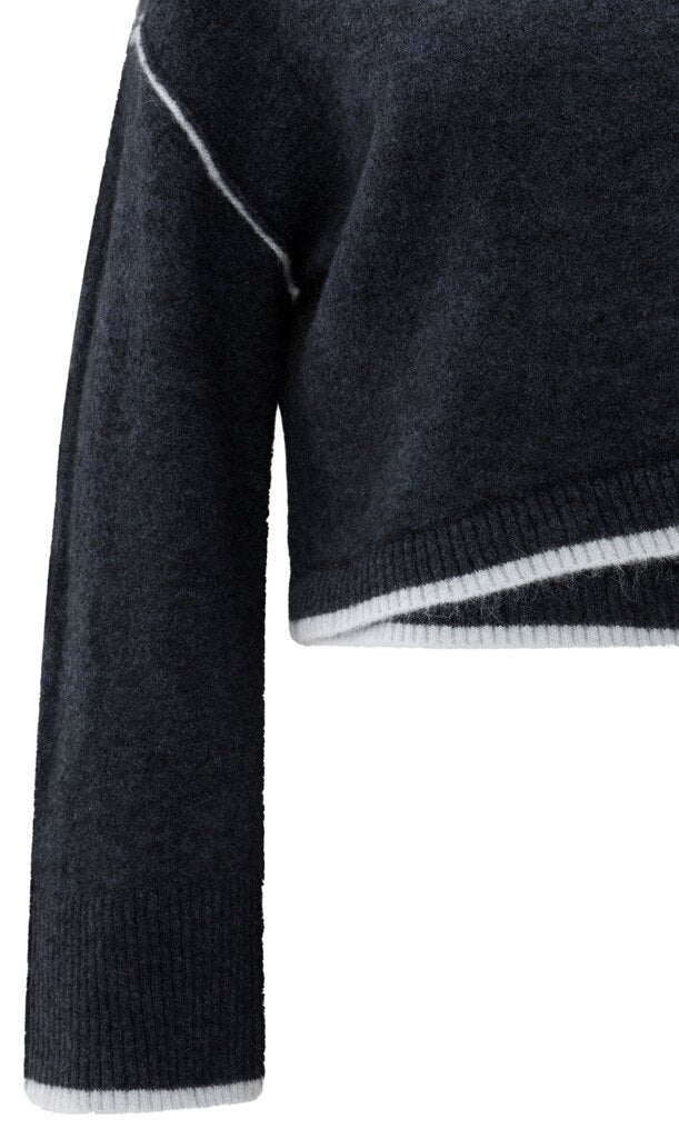 YAYA - Trui Knitted Lines Collegiate Blue Melange - Luxedy