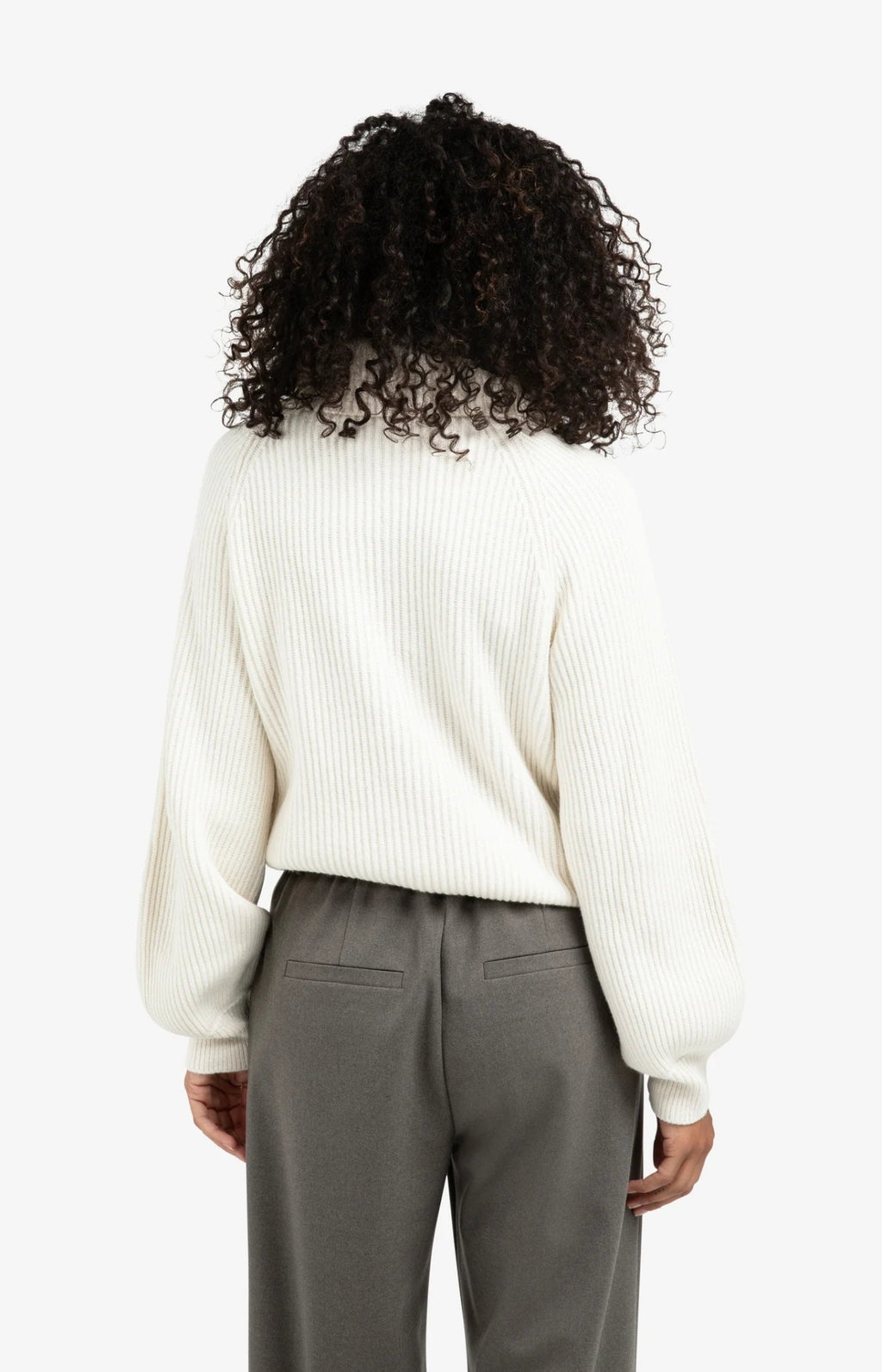 YAYA - Trui Knitted Wide Collar Wool White - Luxedy