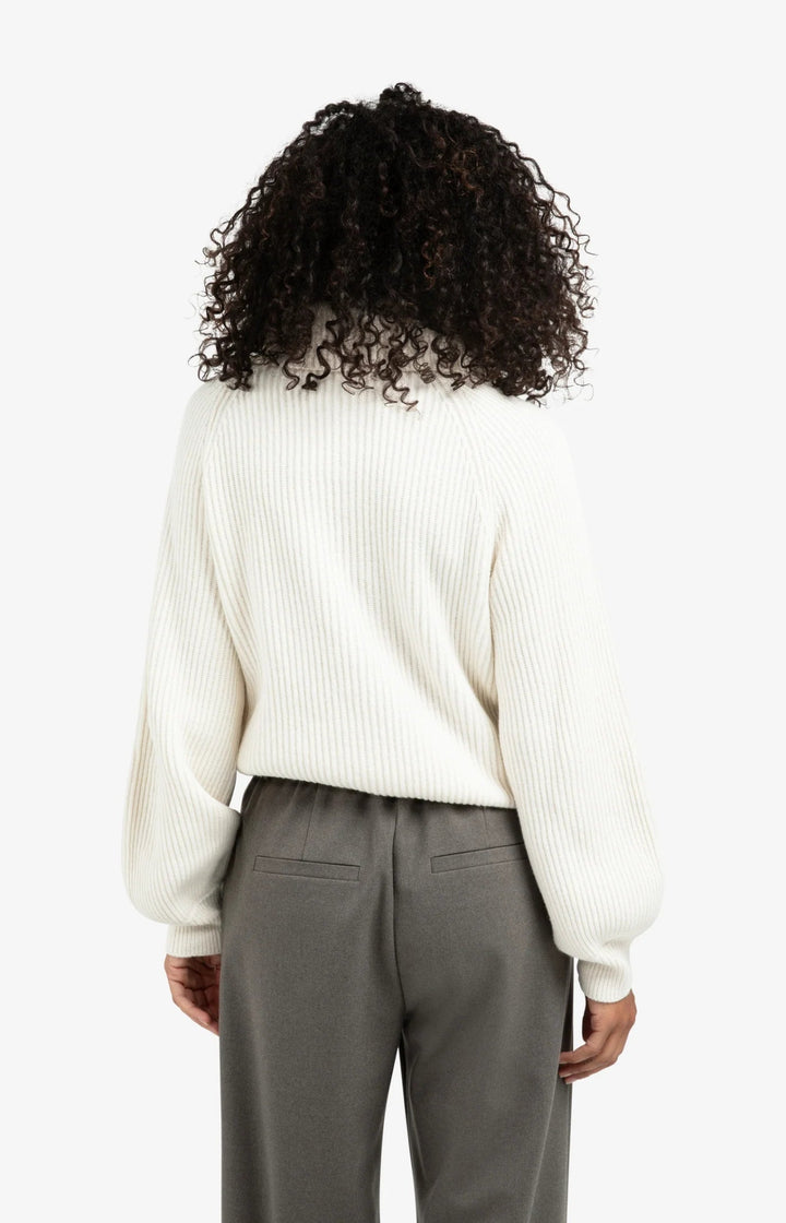 YAYA - Trui Knitted Wide Collar Wool White - Luxedy