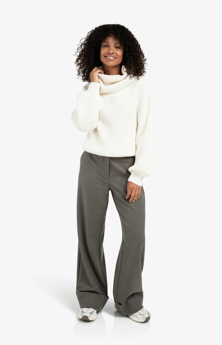 YAYA - Trui Knitted Wide Collar Wool White - Luxedy