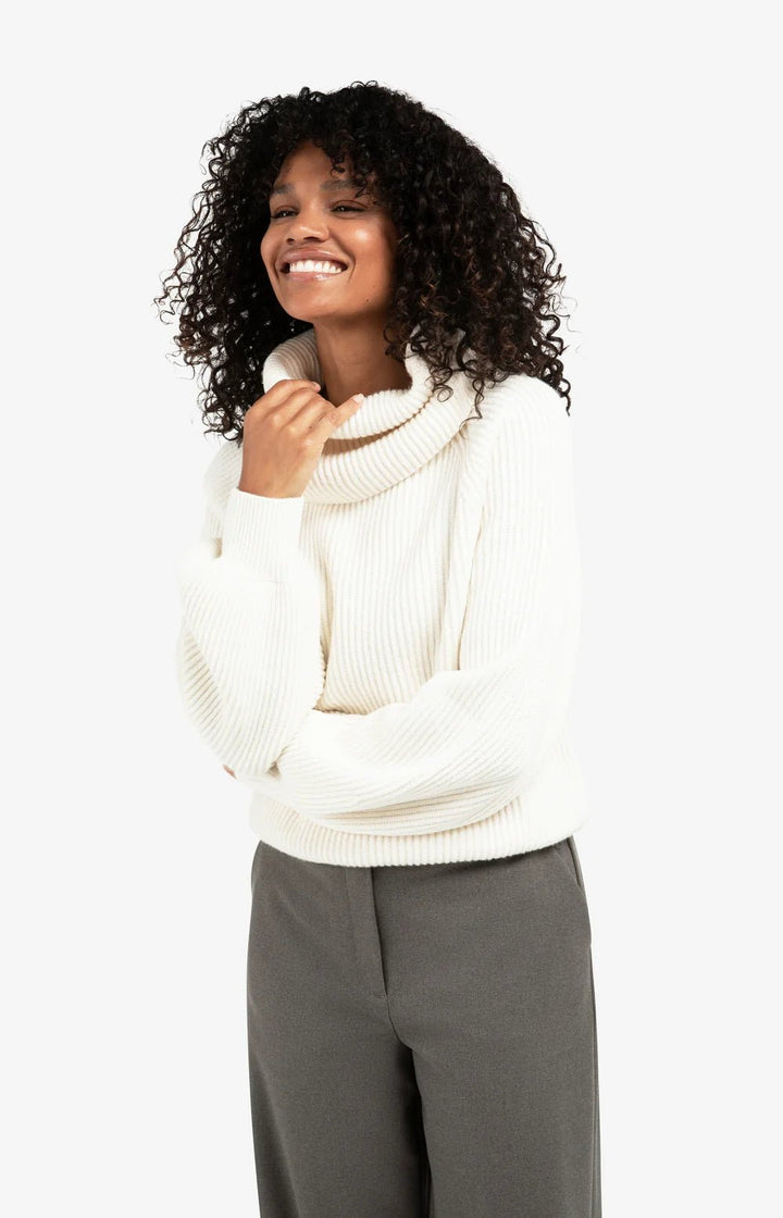 YAYA - Trui Knitted Wide Collar Wool White - Luxedy
