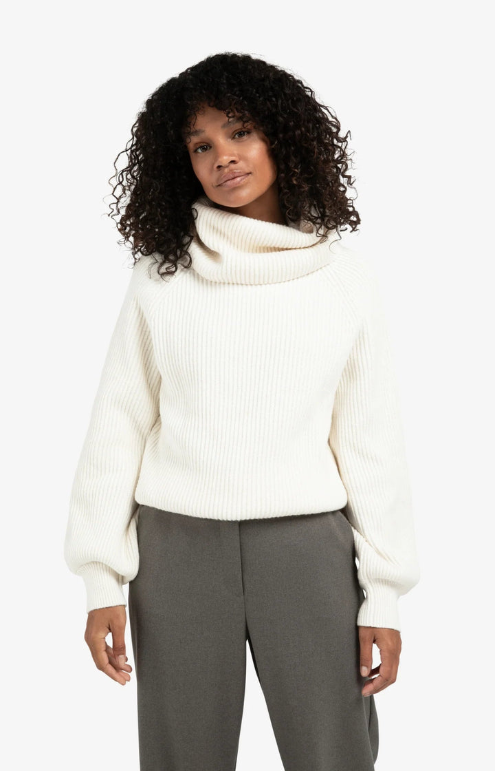 YAYA - Trui Knitted Wide Collar Wool White - Luxedy