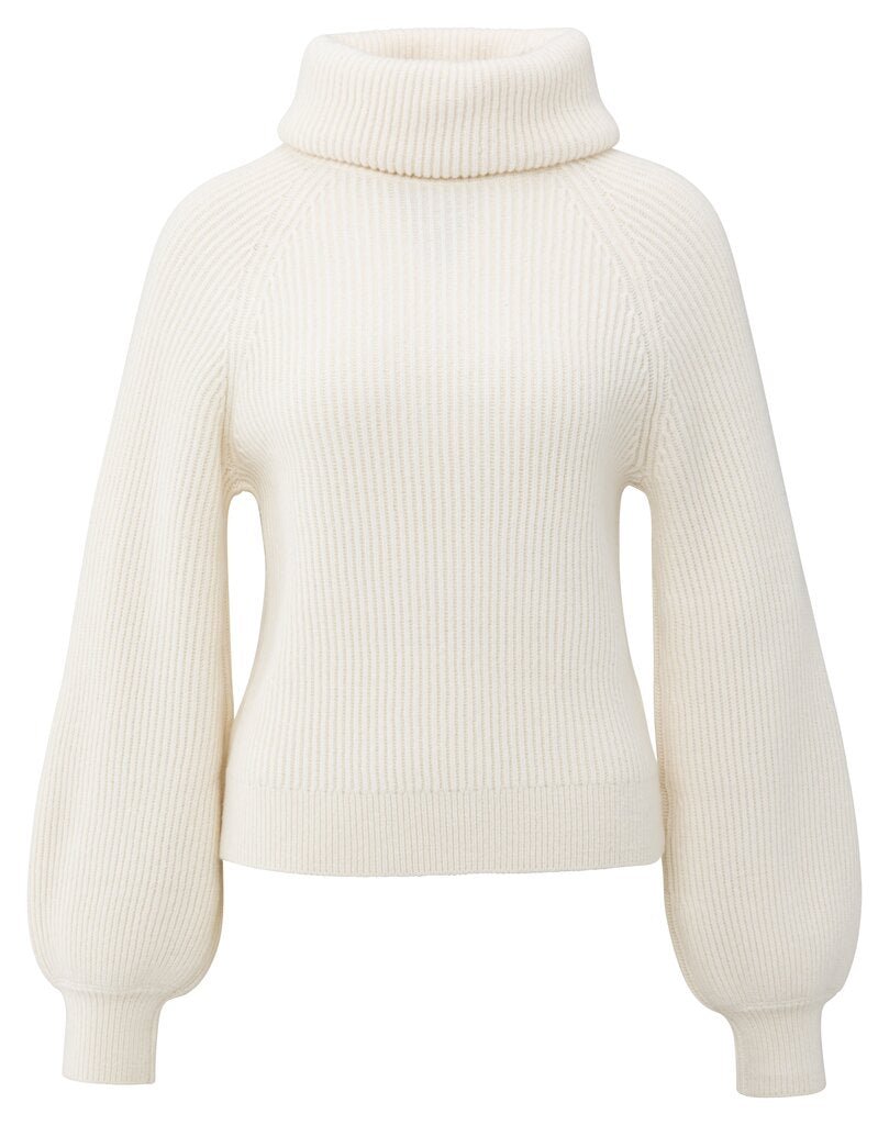 YAYA - Trui Knitted Wide Collar Wool White - Luxedy