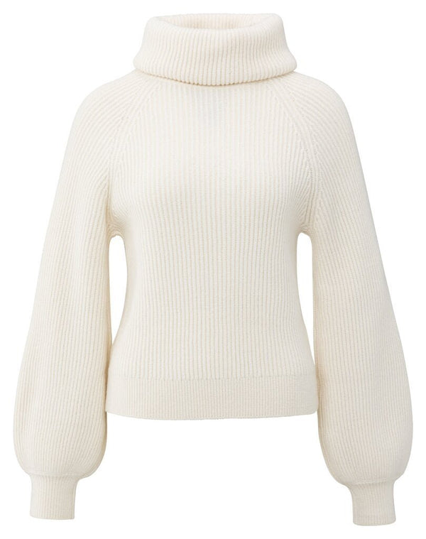 YAYA - Trui Knitted Wide Collar Wool White - Luxedy