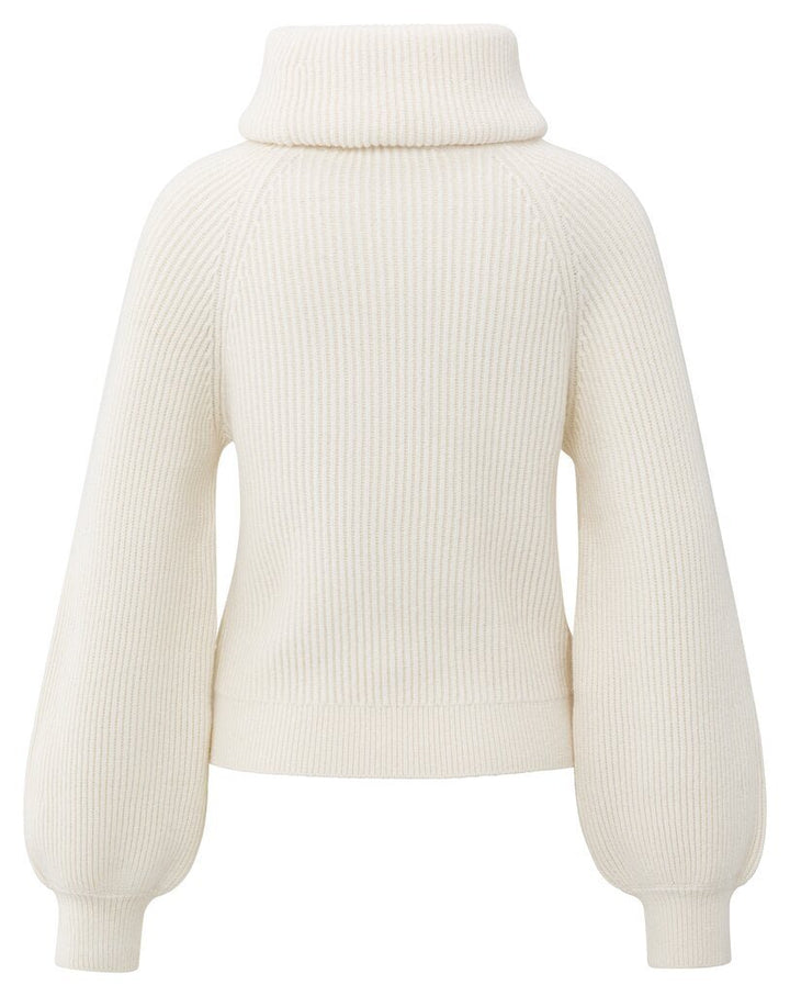 YAYA - Trui Knitted Wide Collar Wool White - Luxedy