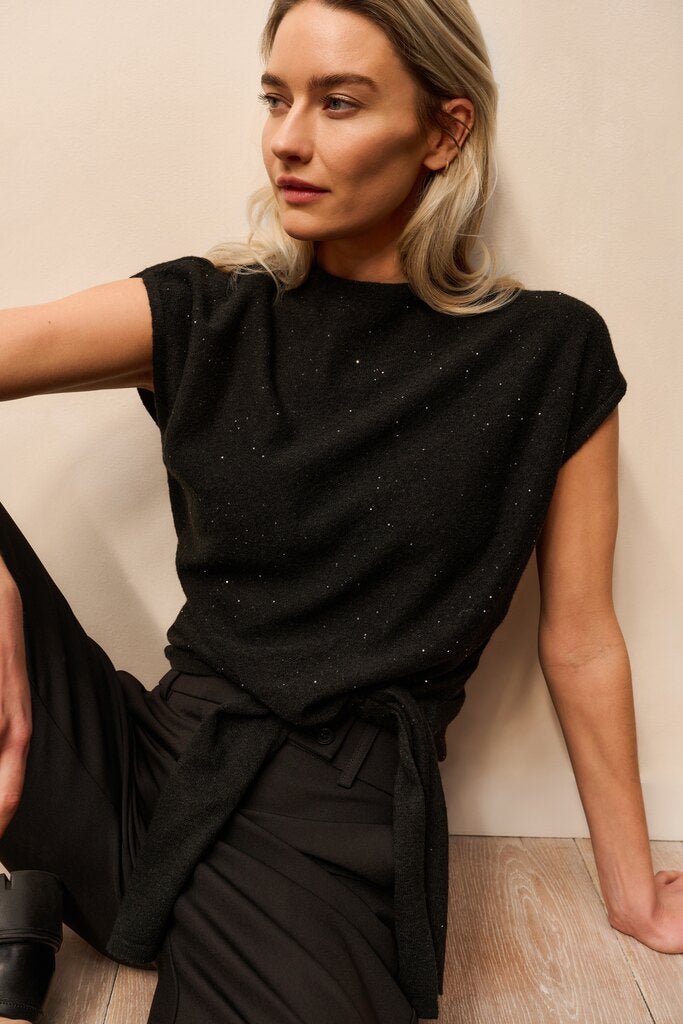 YAYA - Trui Knot Lurex Black - Luxedy