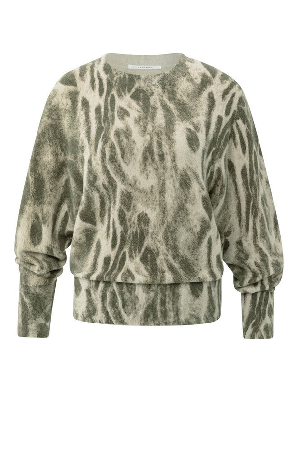 YAYA - Trui Print Pale Khaki Beige Dessin - Luxedy