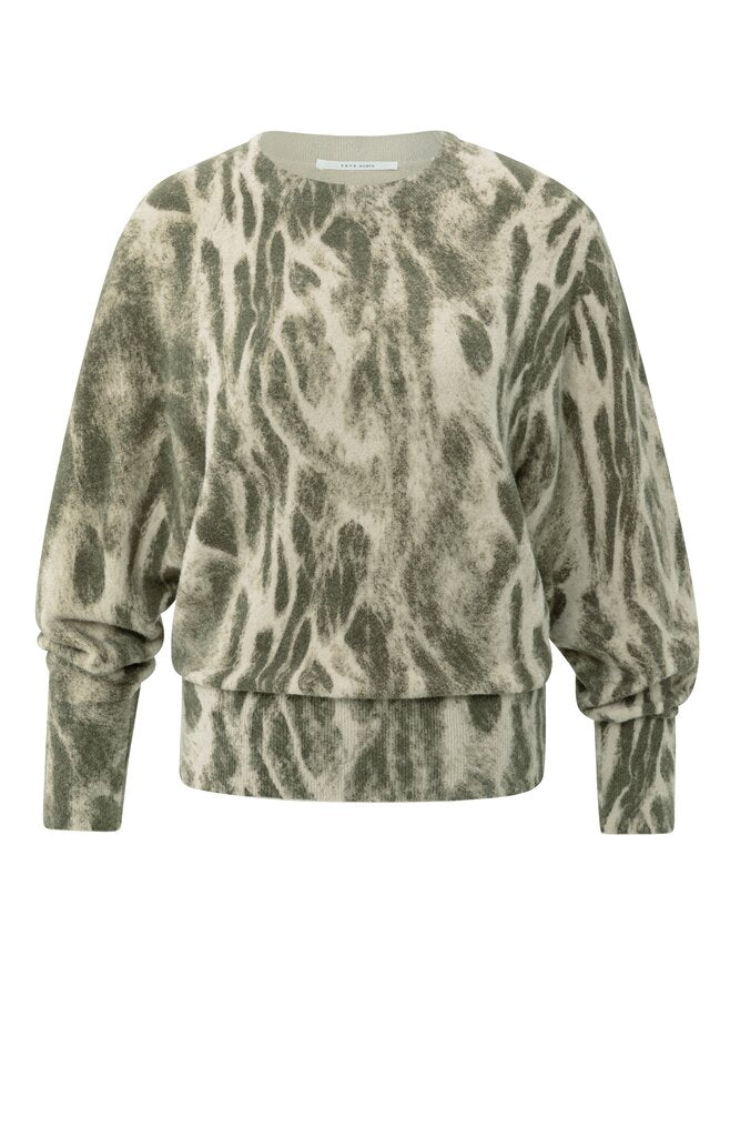 YAYA - Trui Print Pale Khaki Beige Dessin - Luxedy