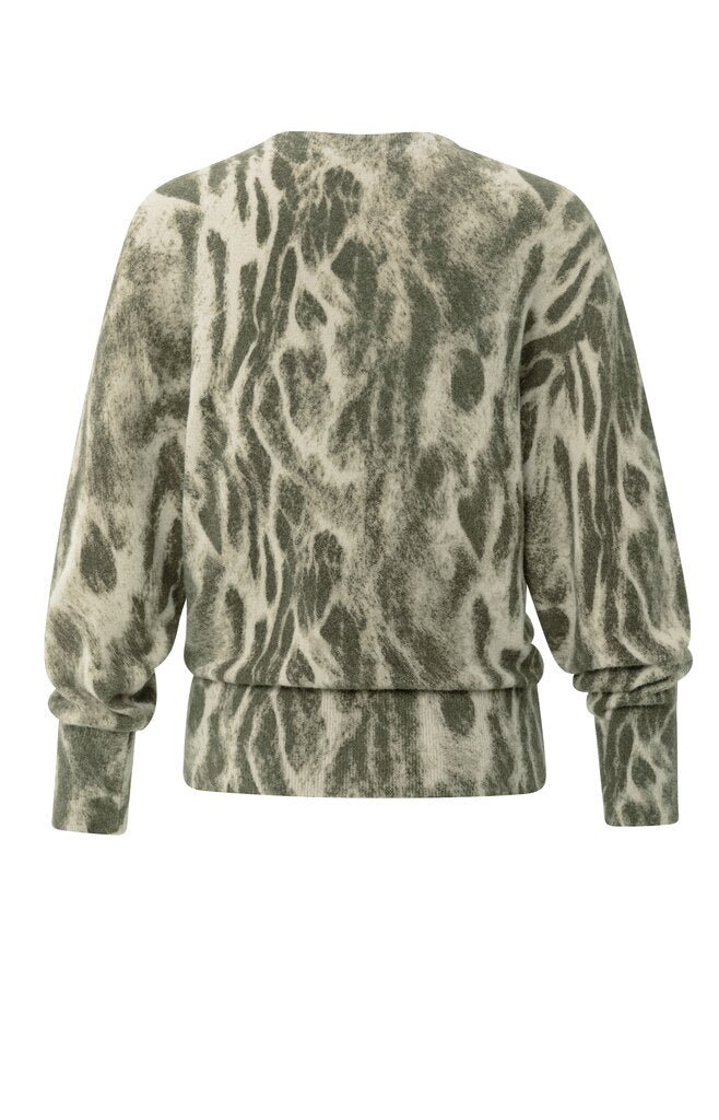 YAYA - Trui Print Pale Khaki Beige Dessin - Luxedy