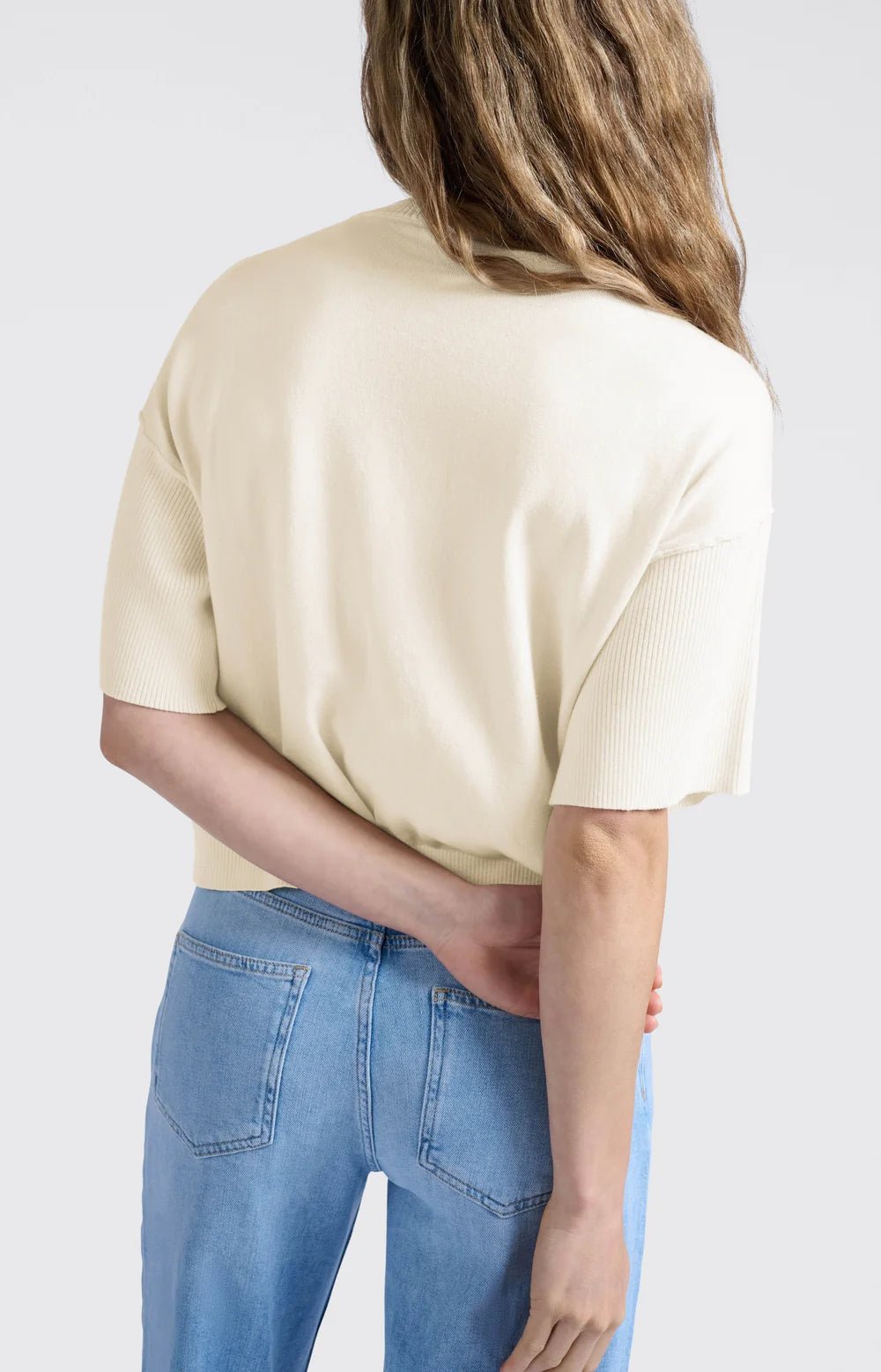 YAYA - Trui Rib Details Cardigan Offwhite Knit - Luxedy