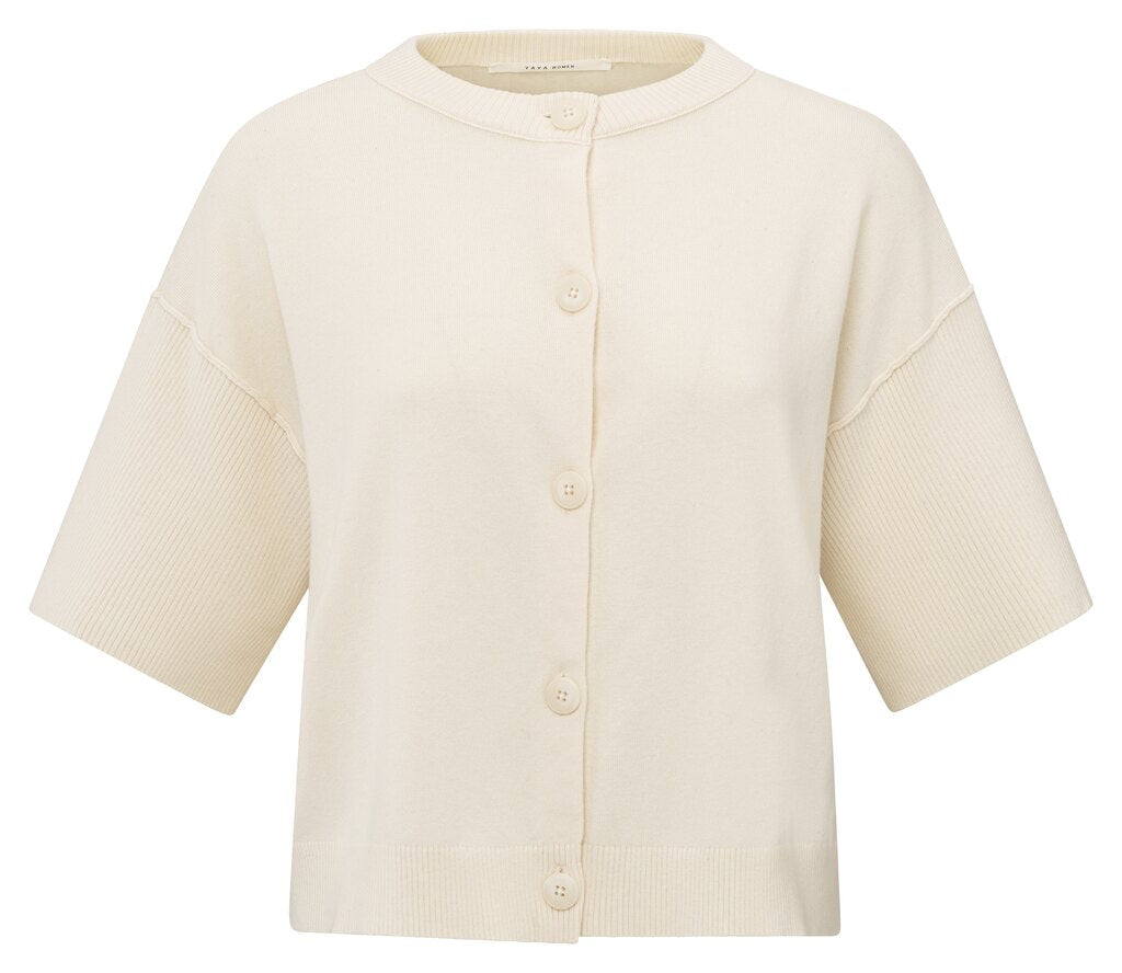 YAYA - Trui Rib Details Cardigan Offwhite Knit - Luxedy