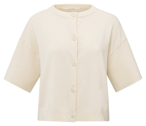 YAYA - Trui Rib Details Cardigan Offwhite Knit - Luxedy