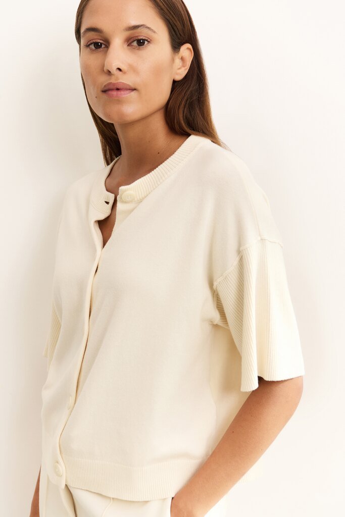 YAYA - Trui Rib Details Cardigan Offwhite Knit - Luxedy
