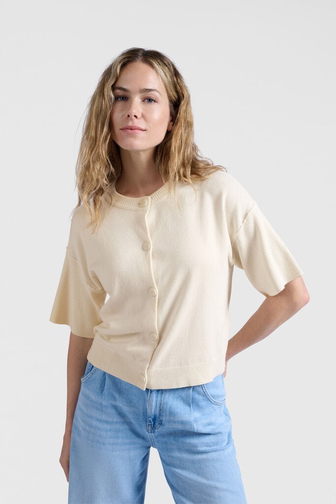 YAYA - Trui Rib Details Cardigan Offwhite Knit - Luxedy