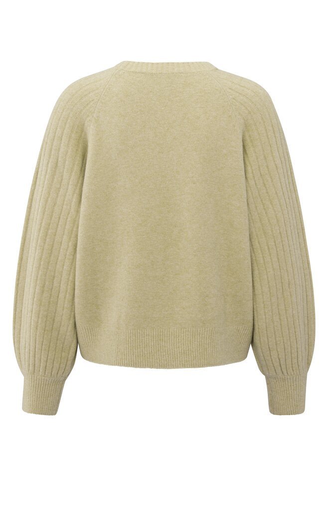YAYA - Trui Rib Mixed Pale Olive Green Melange - Luxedy