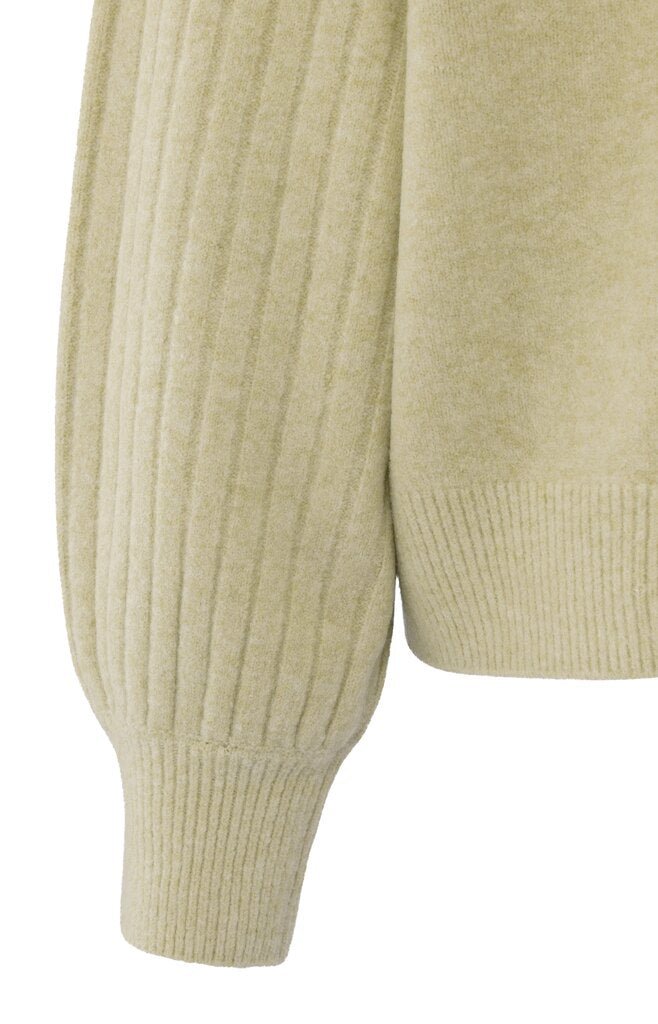 YAYA - Trui Rib Mixed Pale Olive Green Melange - Luxedy