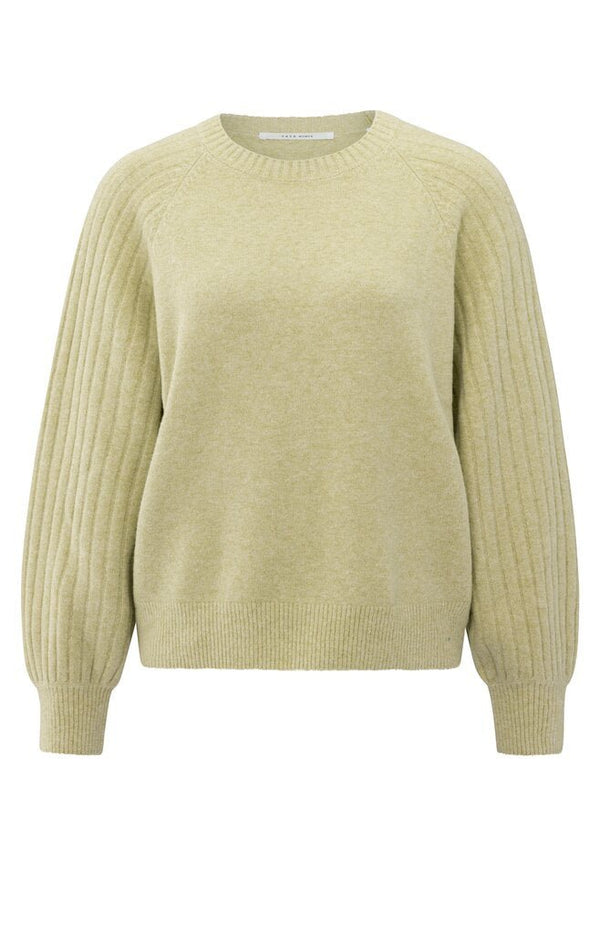 YAYA - Trui Rib Mixed Pale Olive Green Melange - Luxedy