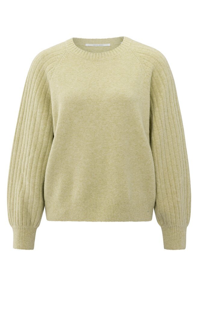 YAYA - Trui Rib Mixed Pale Olive Green Melange - Luxedy