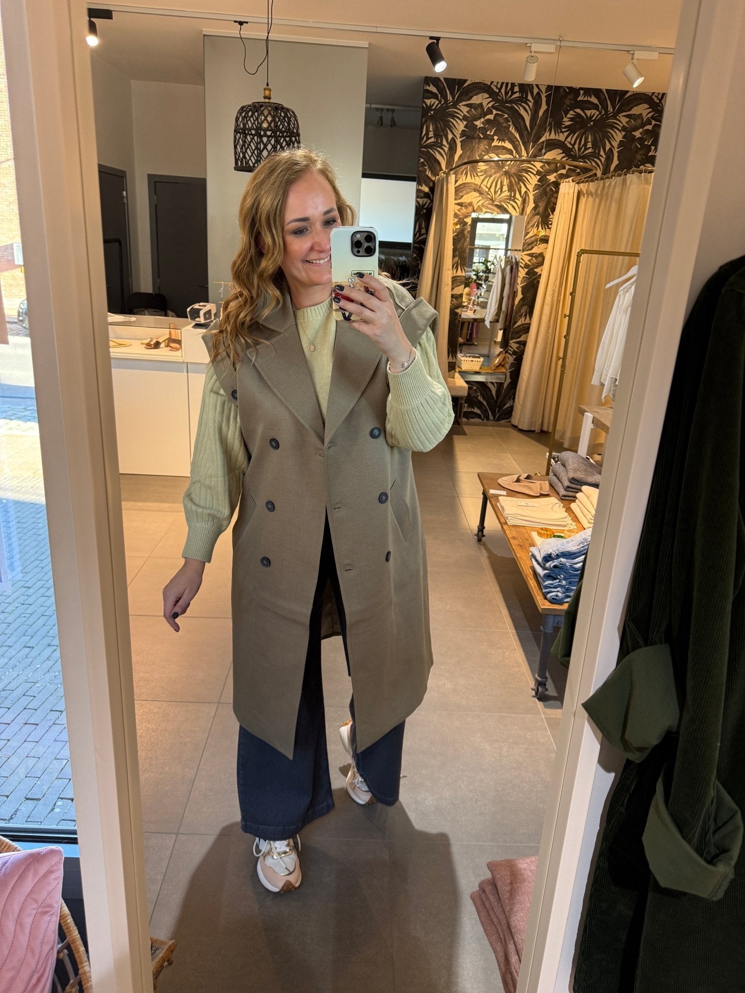 YAYA - Trui Rib Mixed Pale Olive Green Melange - Luxedy