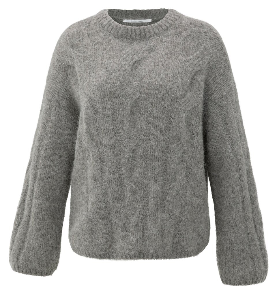 YAYA - Trui Soft Cable Alpaca Taupe Grey Melange - Luxedy