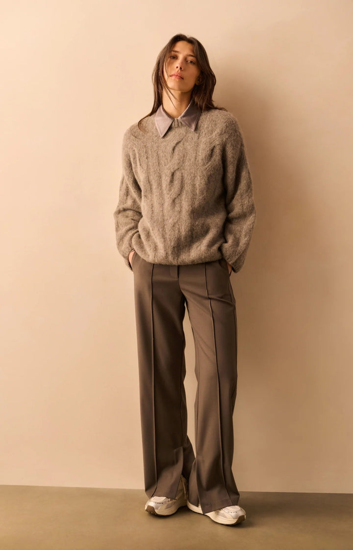 YAYA - Trui Soft Cable Alpaca Taupe Grey Melange - Luxedy
