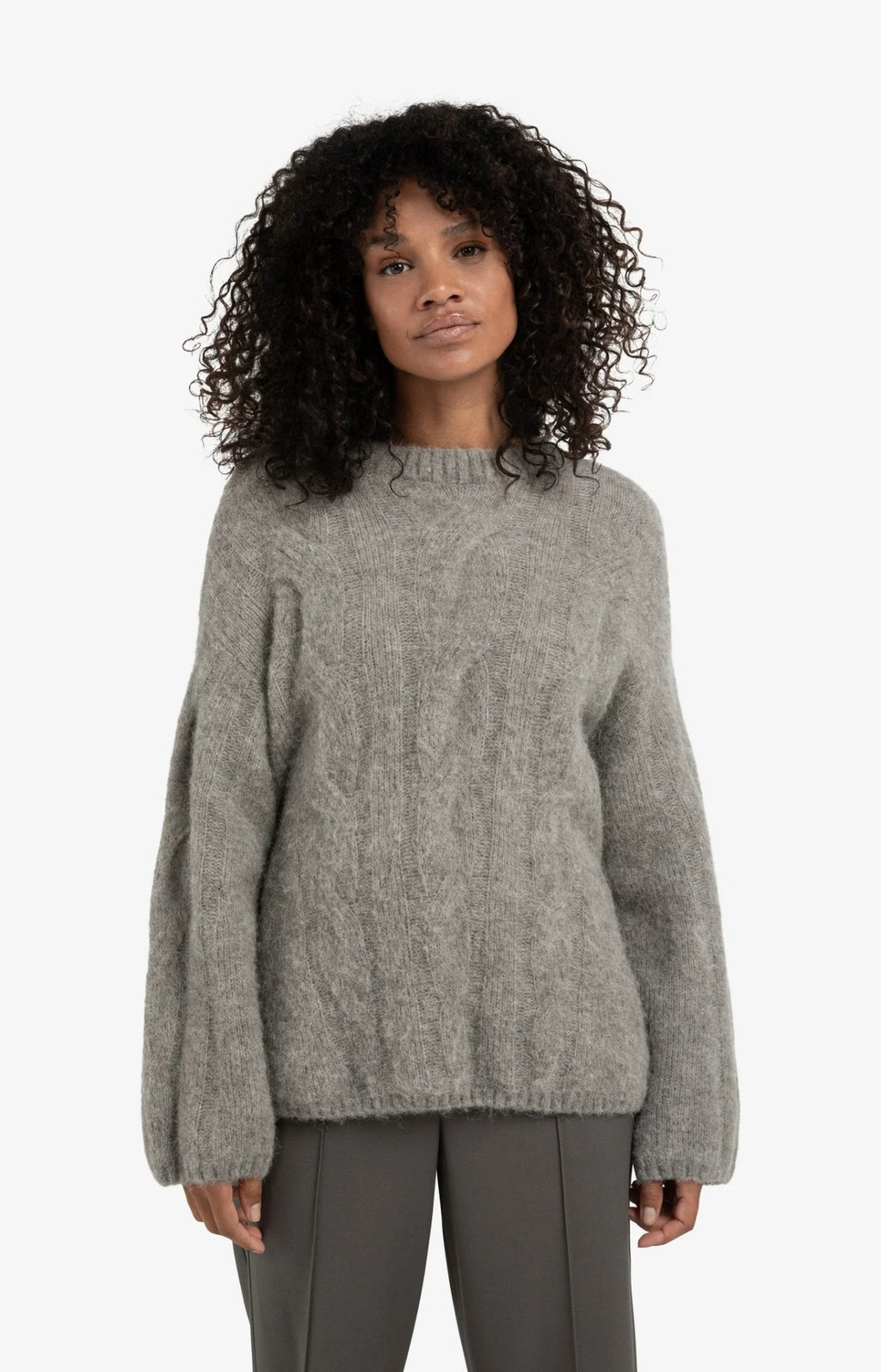 YAYA - Trui Soft Cable Alpaca Taupe Grey Melange - Luxedy
