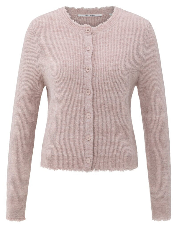 YAYA - Trui Trim Details Cardigan Shadow Grey Pink Melange - Luxedy