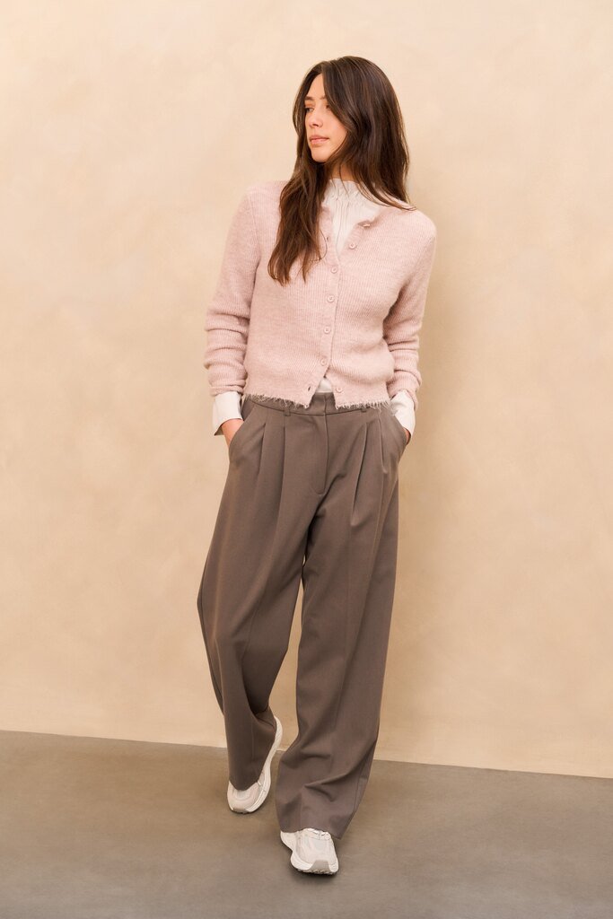 YAYA - Trui Trim Details Cardigan Shadow Grey Pink Melange - Luxedy