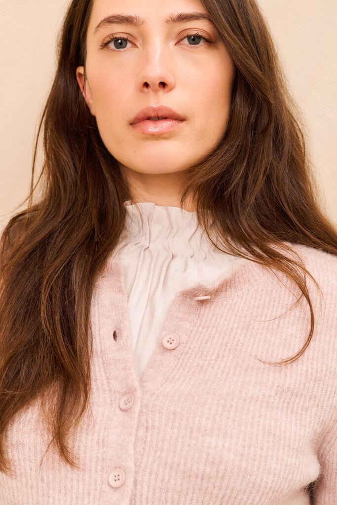 YAYA - Trui Trim Details Cardigan Shadow Grey Pink Melange - Luxedy