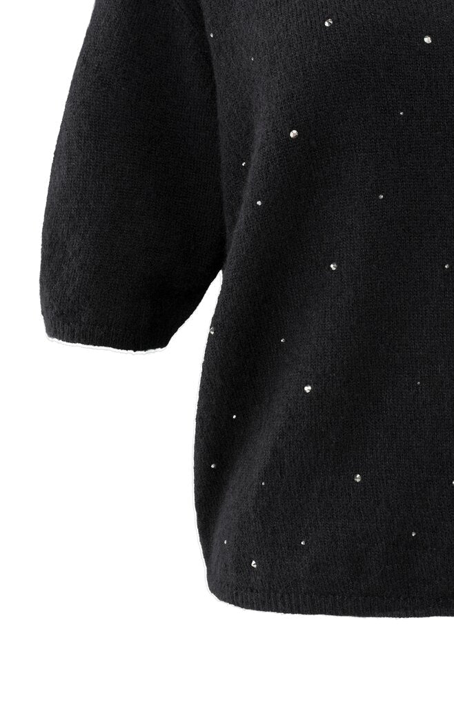 YAYA - Trui V - Neck Beads Black - Luxedy