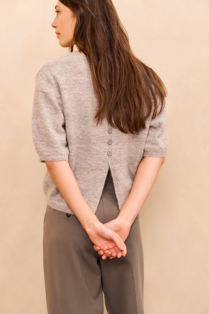 YAYA - Trui V - Neck & Button Details Cloud Grey Melange - Luxedy