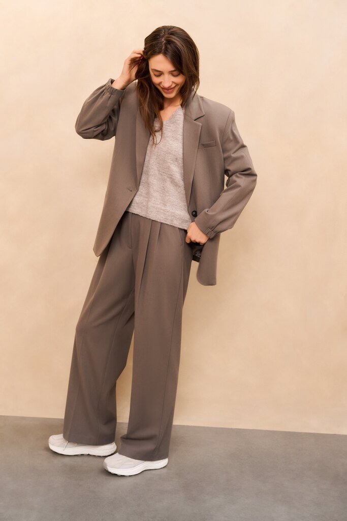 YAYA - Trui V - Neck & Button Details Cloud Grey Melange - Luxedy
