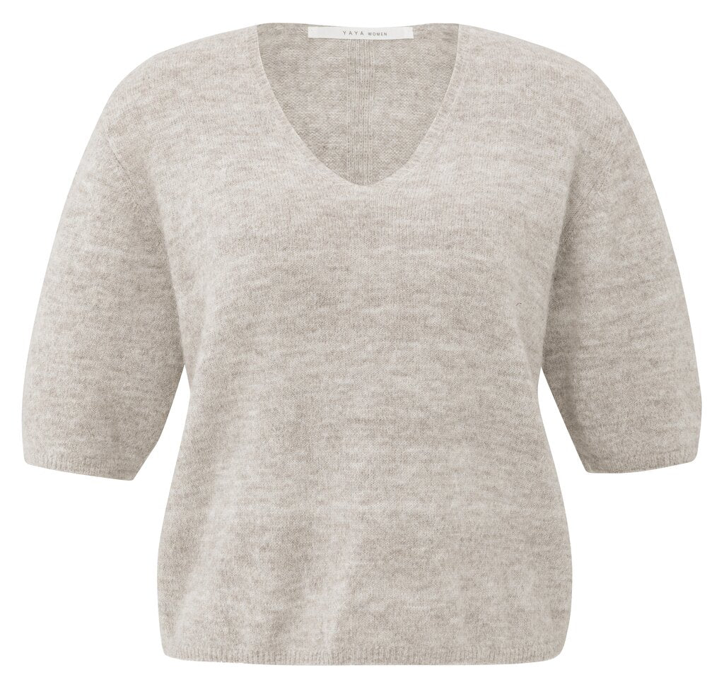 YAYA - Trui V - Neck & Button Details Cloud Grey Melange - Luxedy