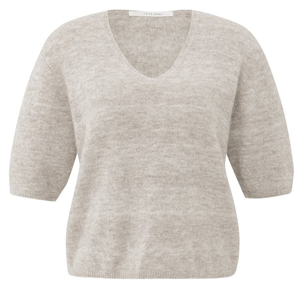 YAYA - Trui V - Neck & Button Details Cloud Grey Melange - Luxedy