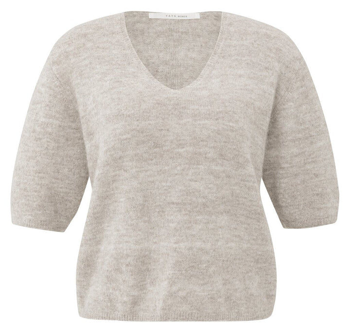 YAYA - Trui V - Neck & Button Details Cloud Grey Melange - Luxedy