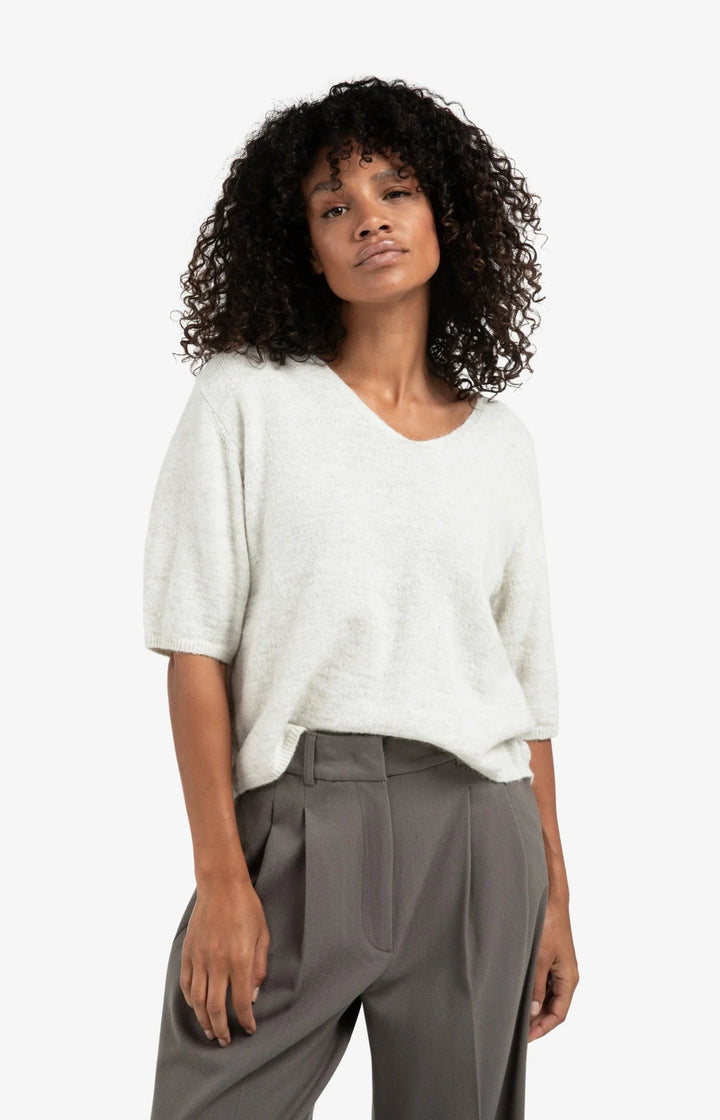 YAYA - Trui V - Neck & Button Details Cloud Grey Melange - Luxedy
