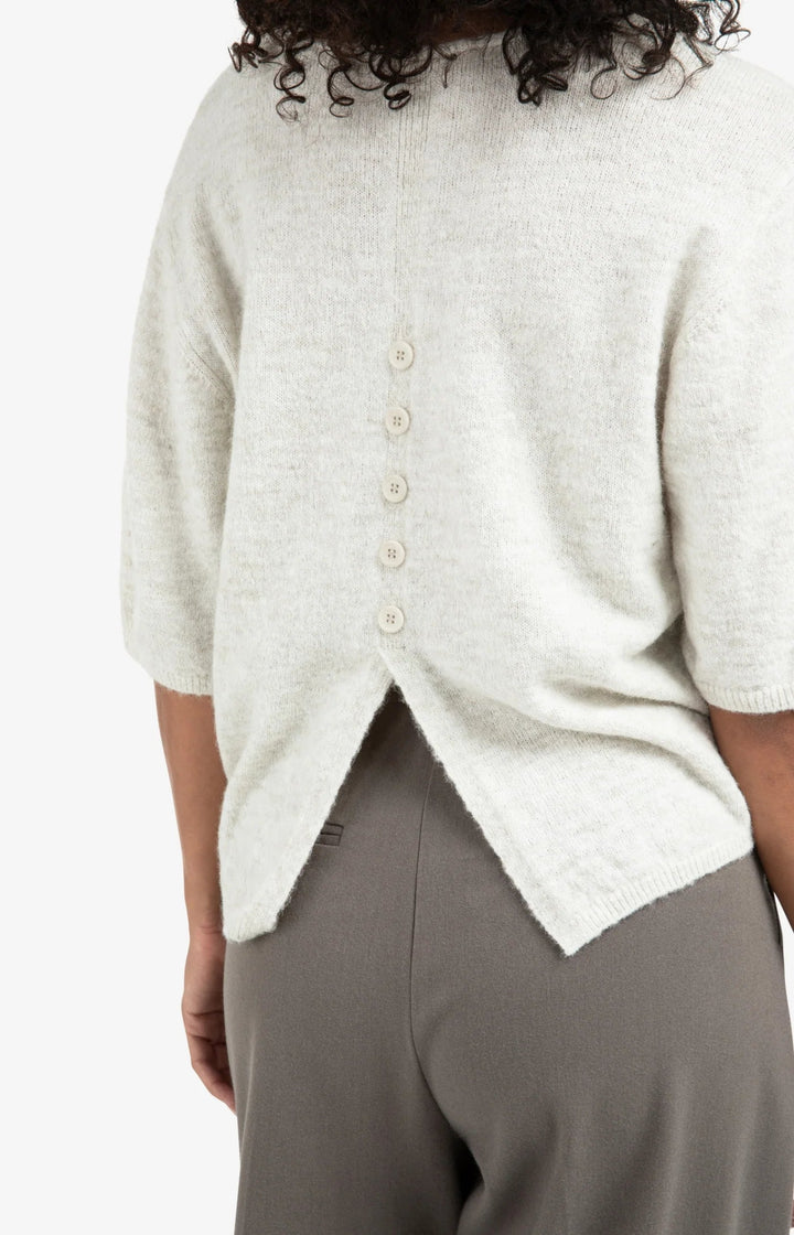 YAYA - Trui V - Neck & Button Details Cloud Grey Melange - Luxedy