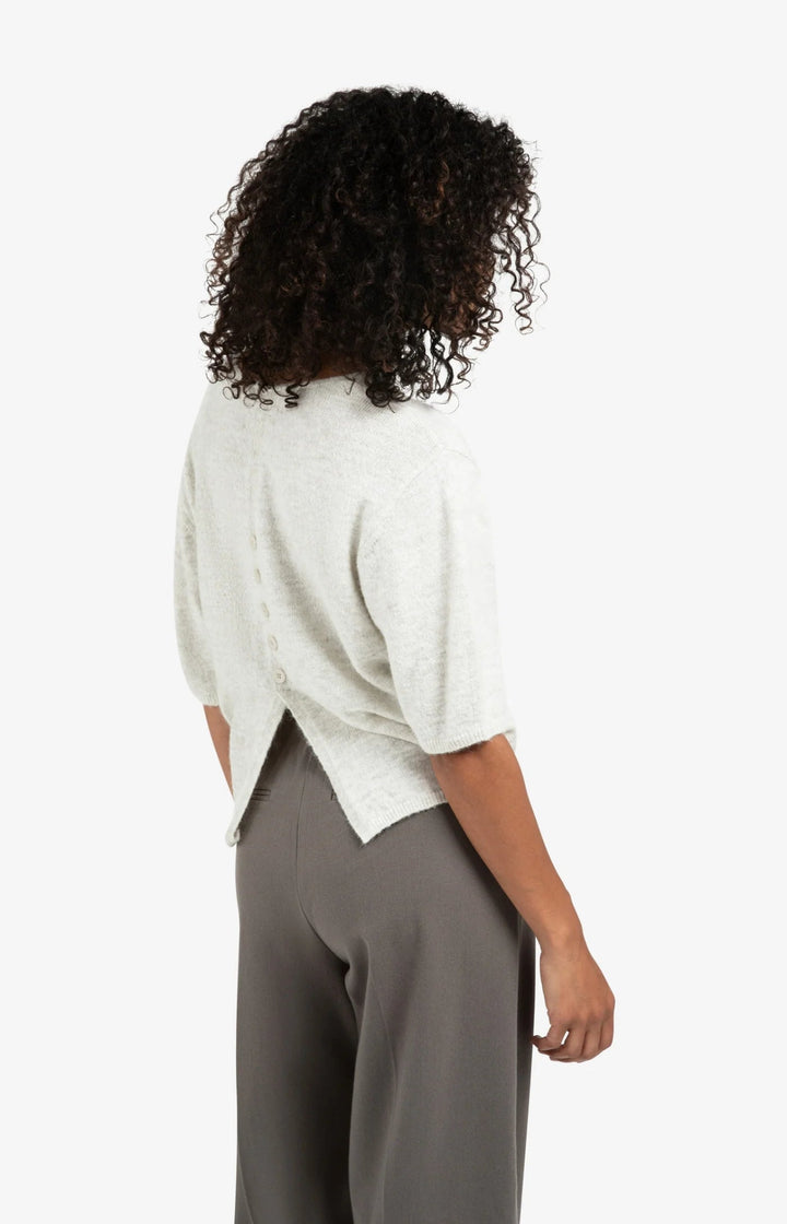 YAYA - Trui V - Neck & Button Details Cloud Grey Melange - Luxedy