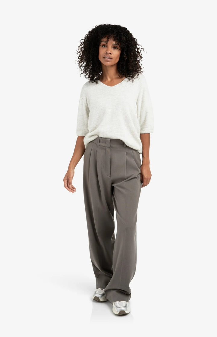 YAYA - Trui V - Neck & Button Details Cloud Grey Melange - Luxedy